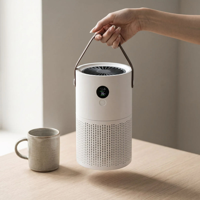 HEPA Air Purifier — A strap, and a body you can lift in one hand