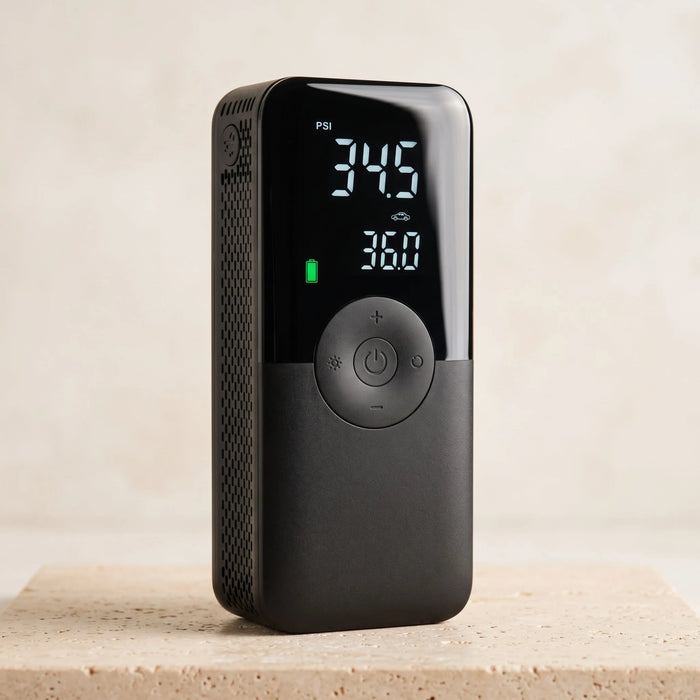 The cordless tire inflator — It stops at the number you set