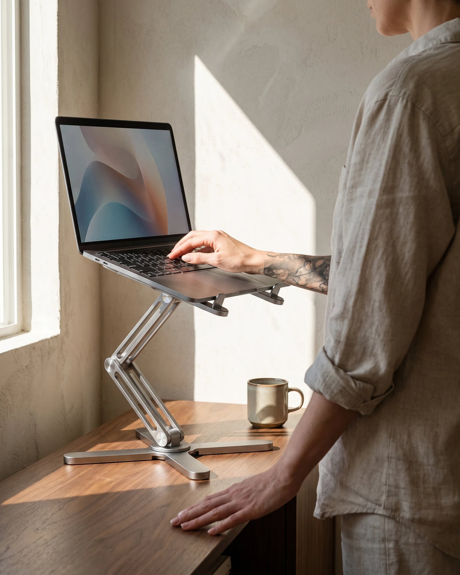 Swivel Laptop Stand, raised to standing height