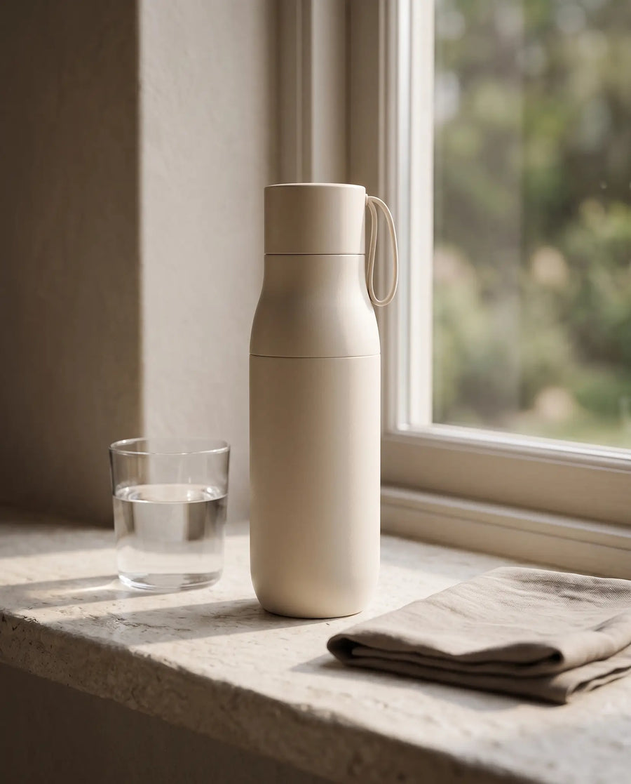 The water bottle, a daily ritual in morning light