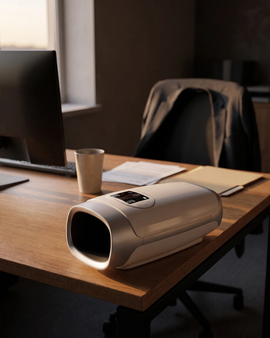 The heated hand massager — an office at the end of the day
