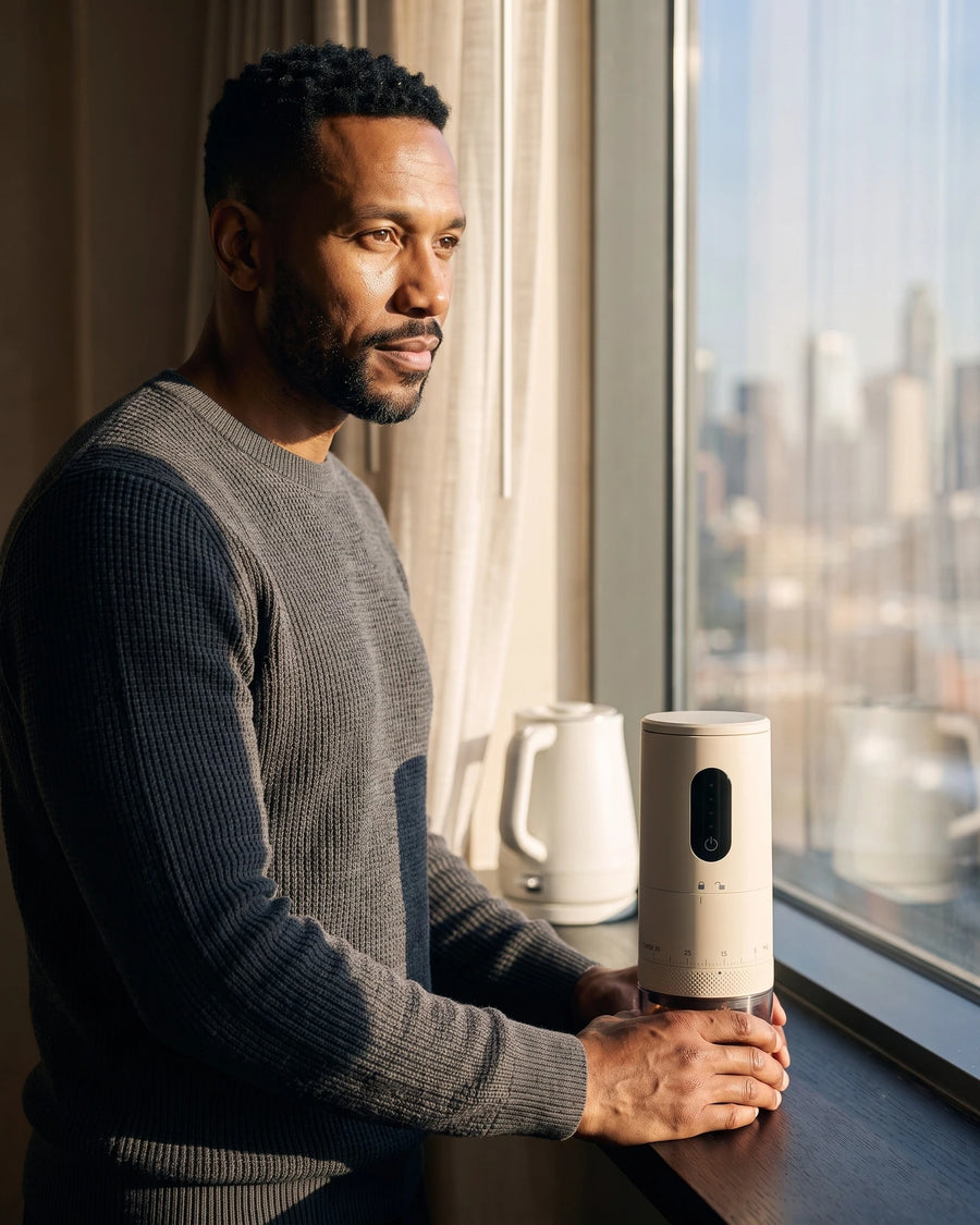 A hotel room with a kettle and nothing else