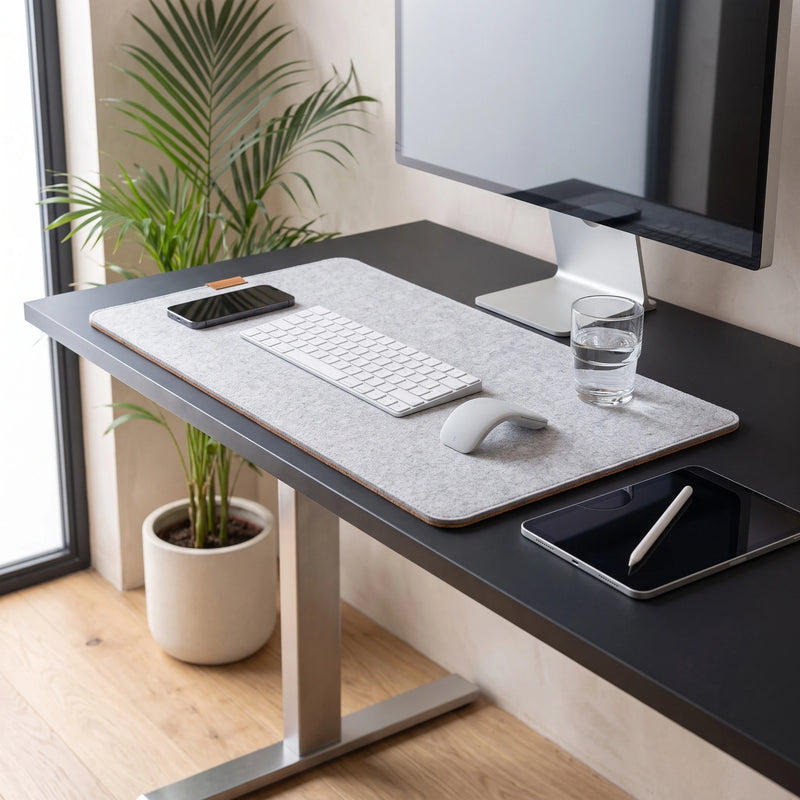 Felt & Cork Desk Mat in Ash on a standing desk