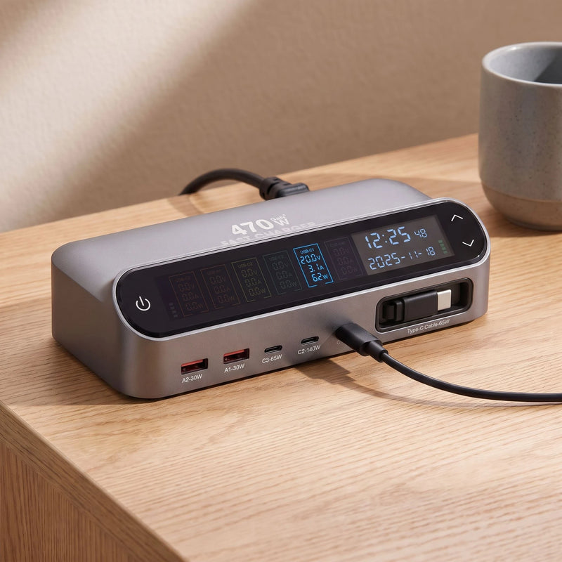 The desk charging station in Brushed Aluminium