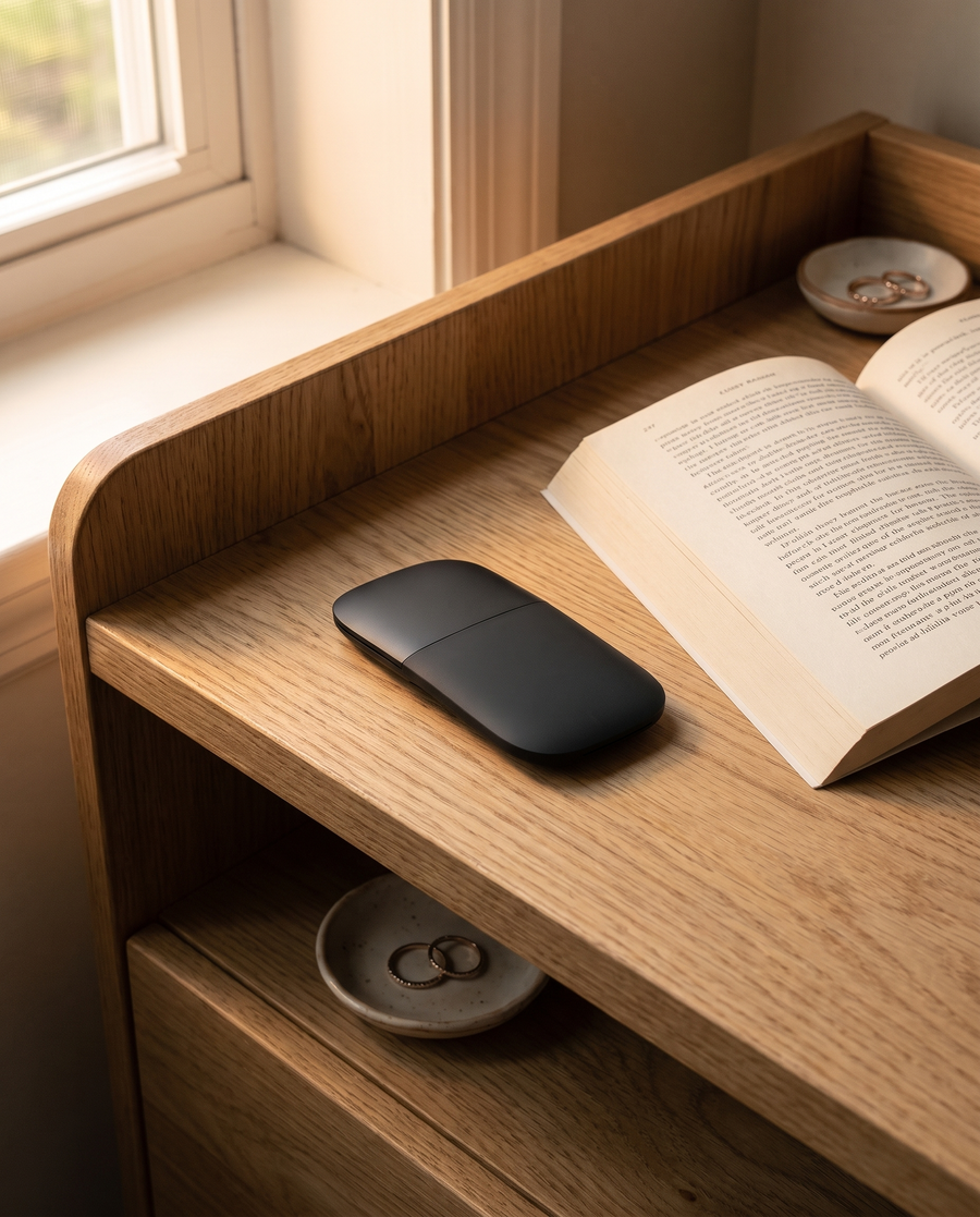 The folding mouse at home, off the clock v2