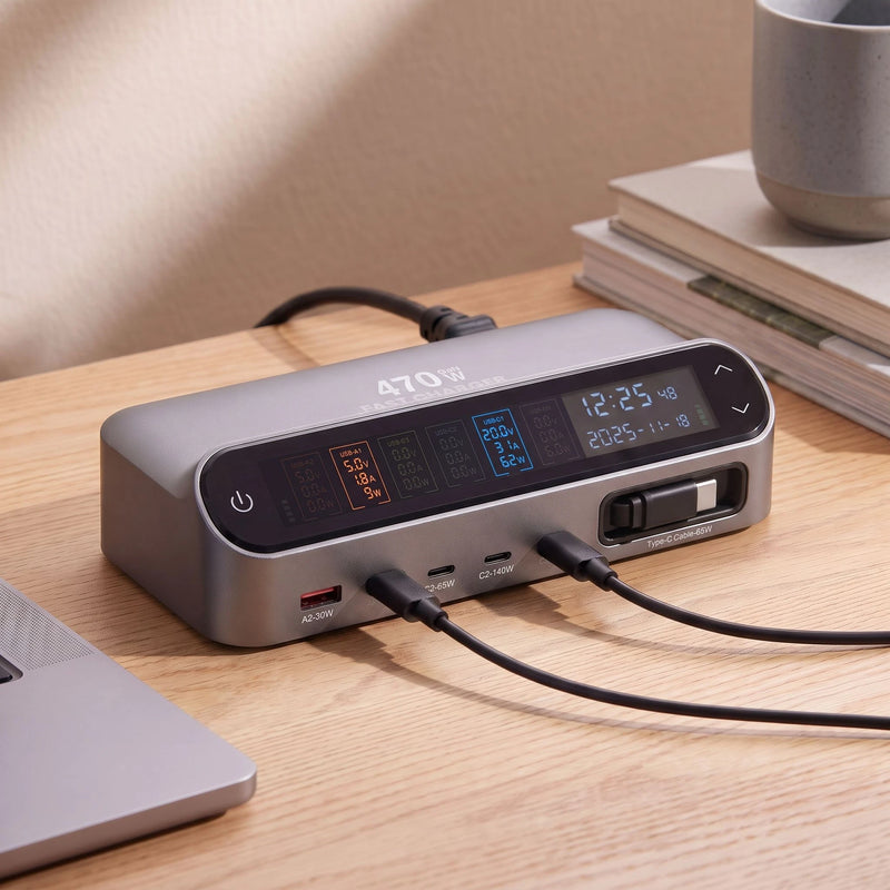 The desk charging station — in place