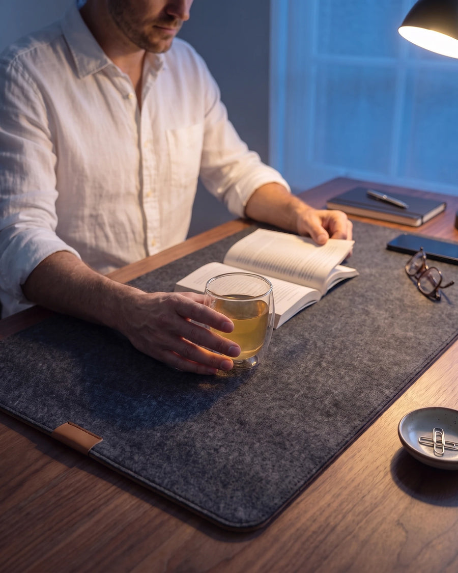 The desk mat after the lamp goes on