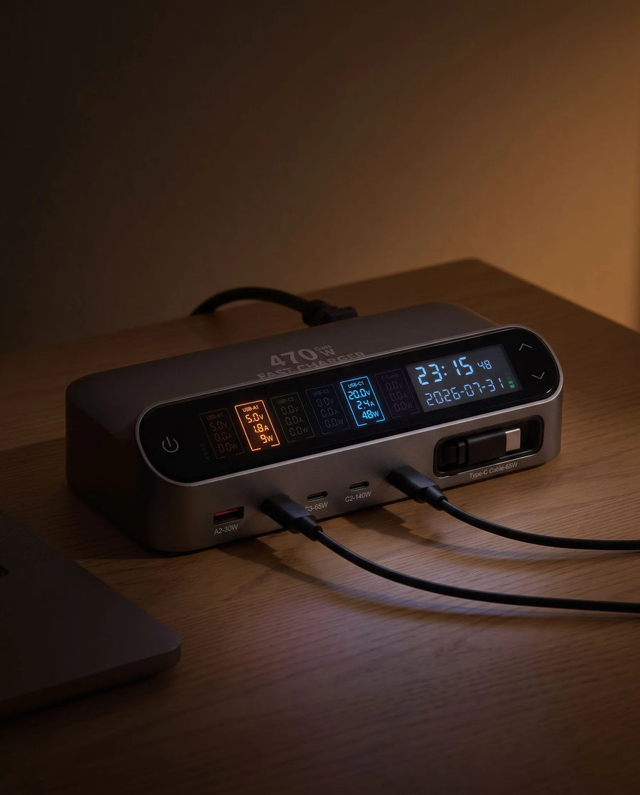 The desk charging station — The last hour of the evening