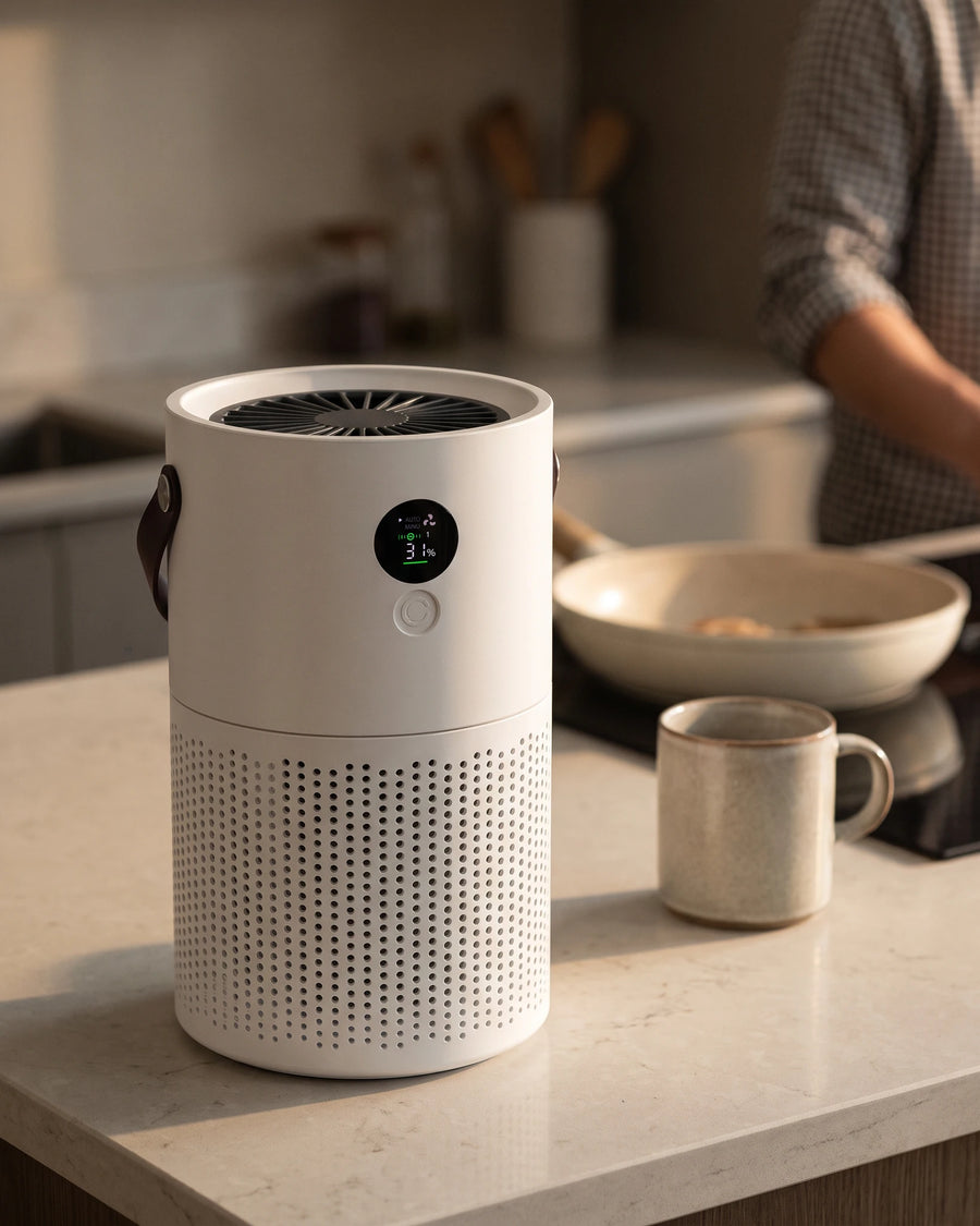 The portable air purifier — The kitchen, while something is on the hob
