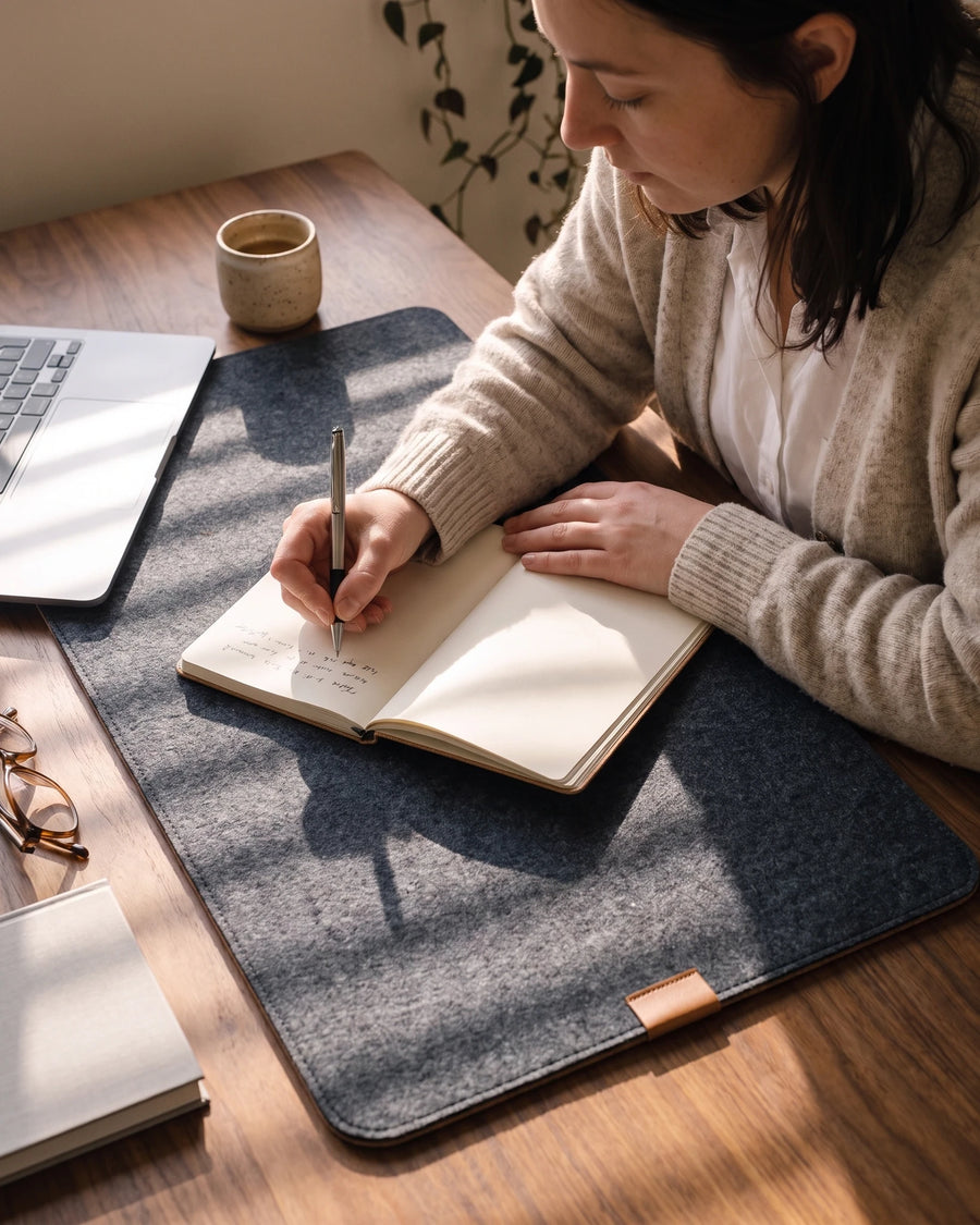 Writing by hand on the felt