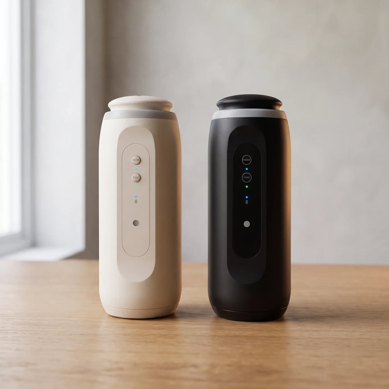 The diffuser in Chalk White and Ink Black side by side
