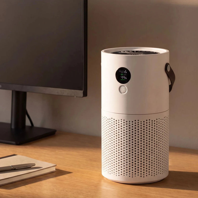 HEPA Air Purifier — The desk, before the room fills up