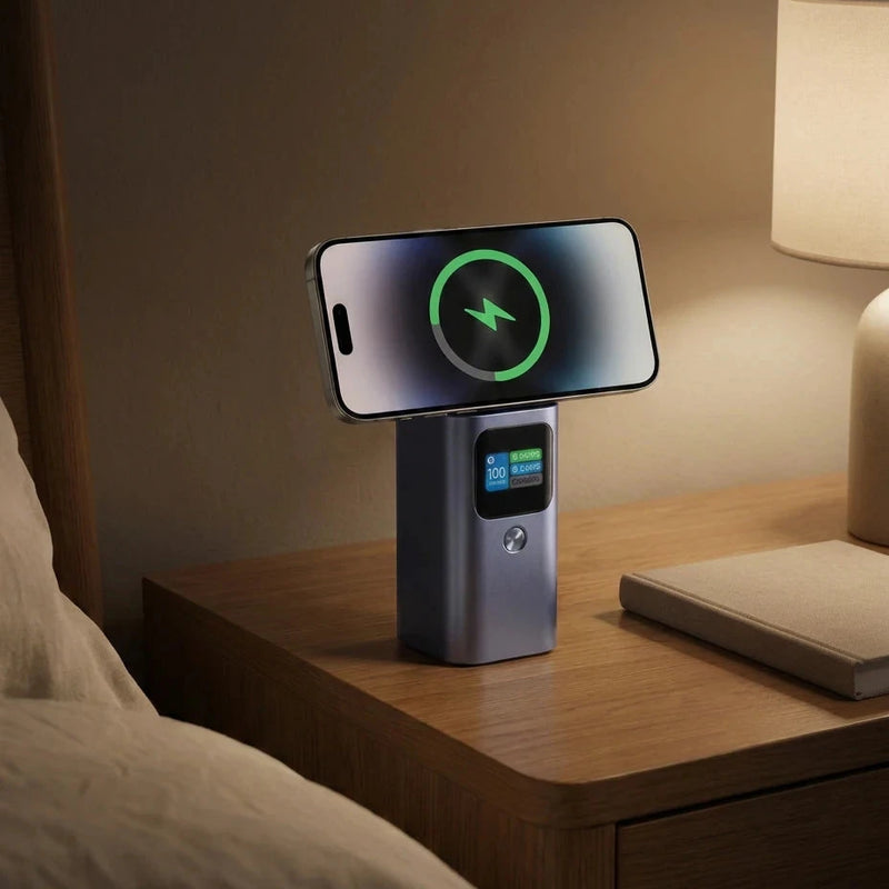 Magnetic Power Bank — Bedside at night