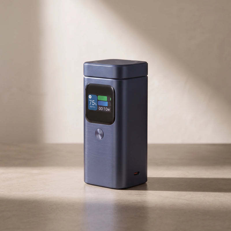 The magnetic power bank from the front — USB-C at the base