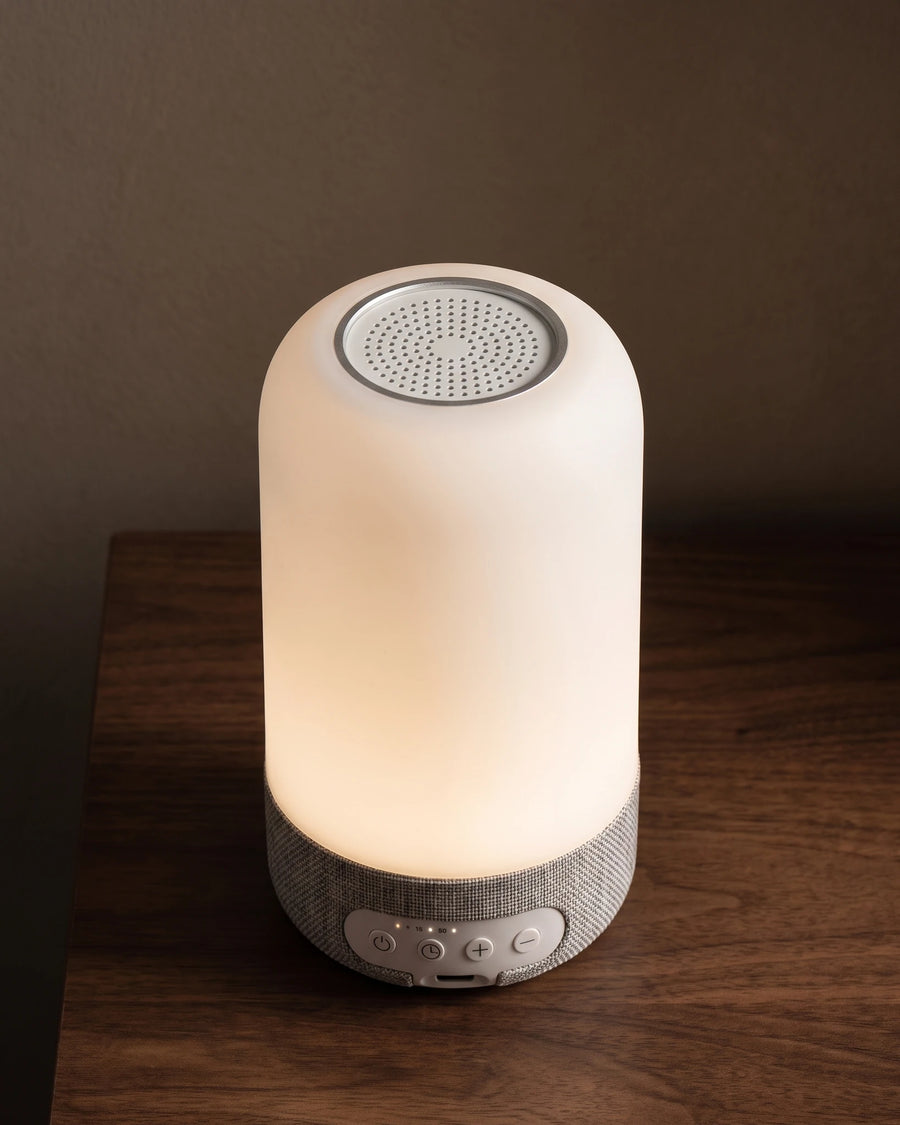 The bedside lamp — top speaker disc