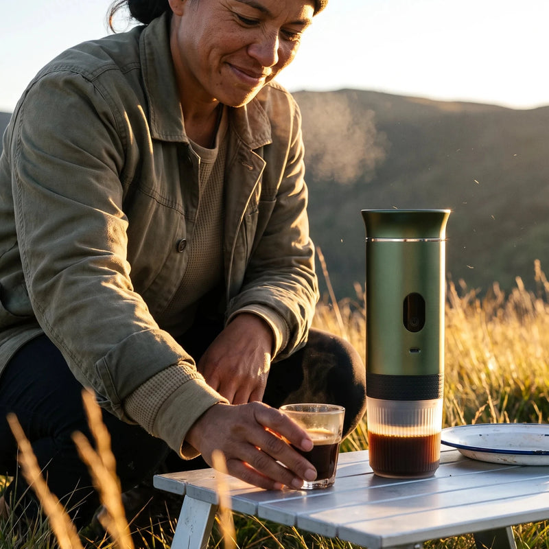 Portable Espresso Maker — First light at camp