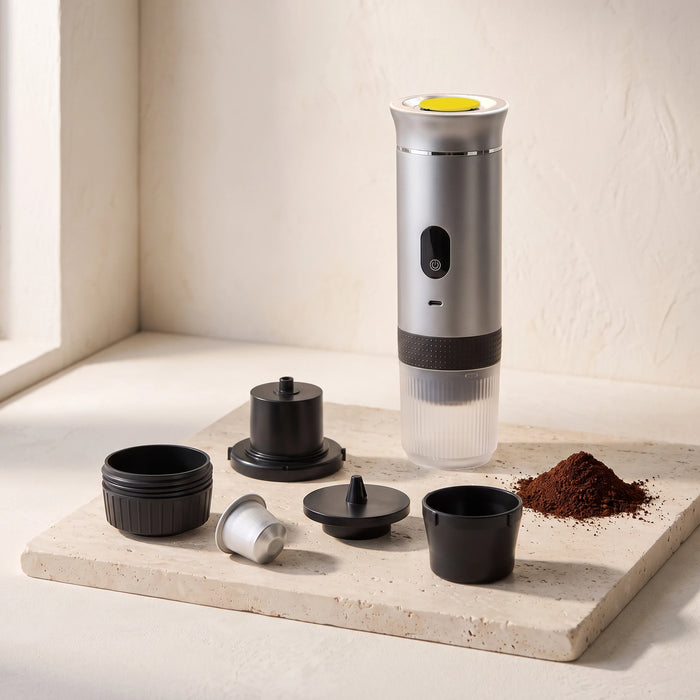 The portable espresso maker — Capsules or your own coffee