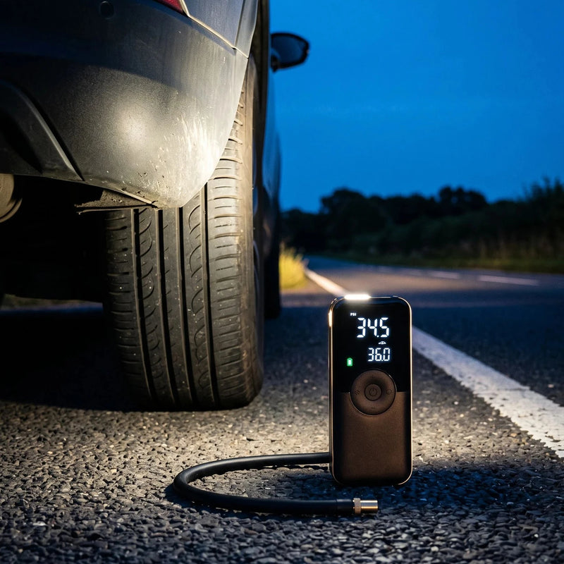 Cordless Tire Inflator — A dark shoulder, an hour from home
