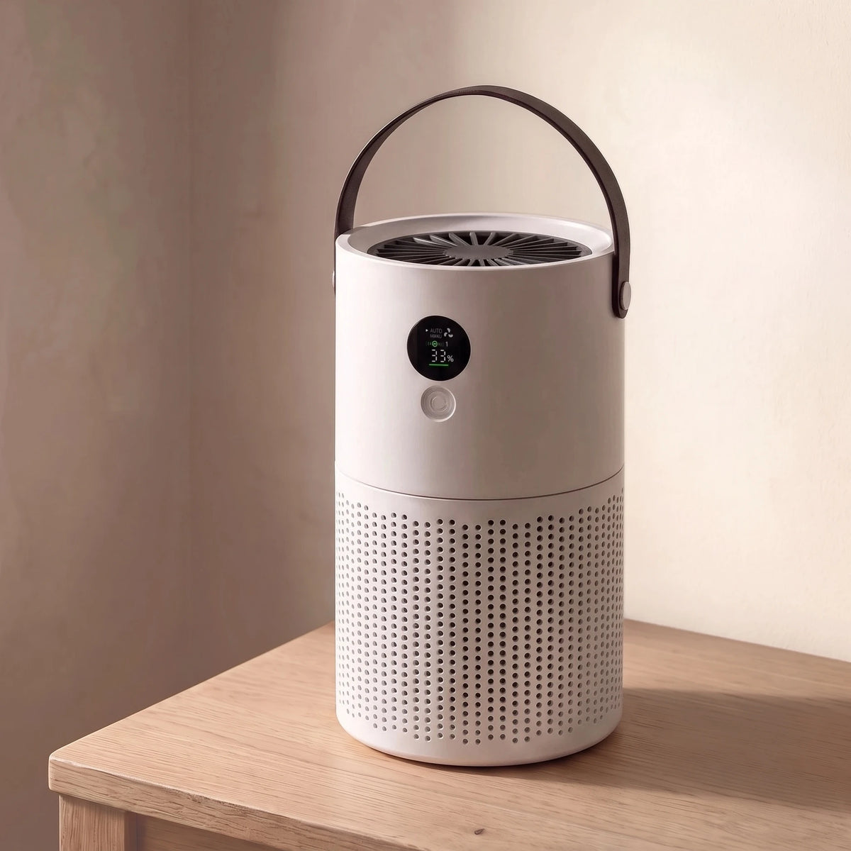 The portable air purifier in Linen White