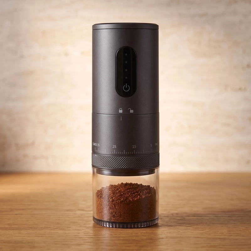 The cordless coffee grinder in Graphite