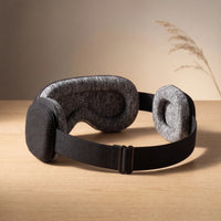 The Bluetooth sleep mask — 3D-contour interior and full adjustable strap, seen from behind