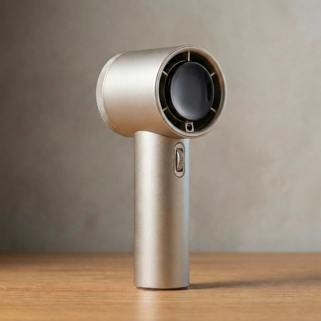 The Gust handheld turbo fan in Champagne