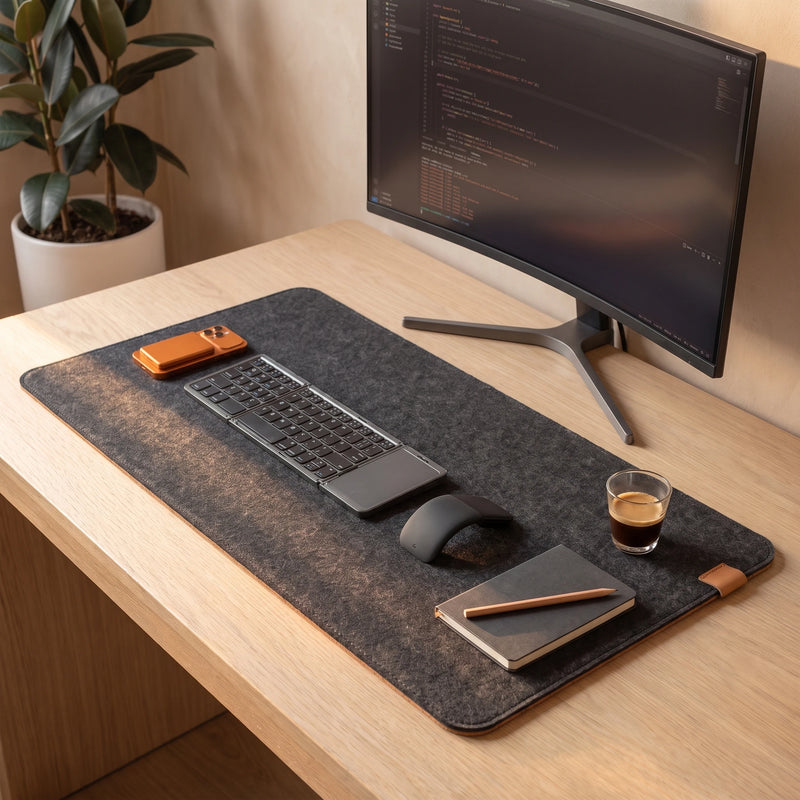 Felt & Cork Desk Mat in Charcoal on a working desk