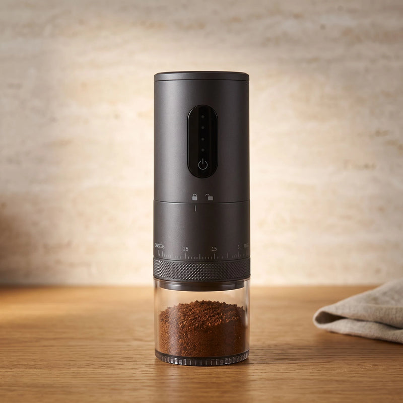 The cordless coffee grinder in Graphite