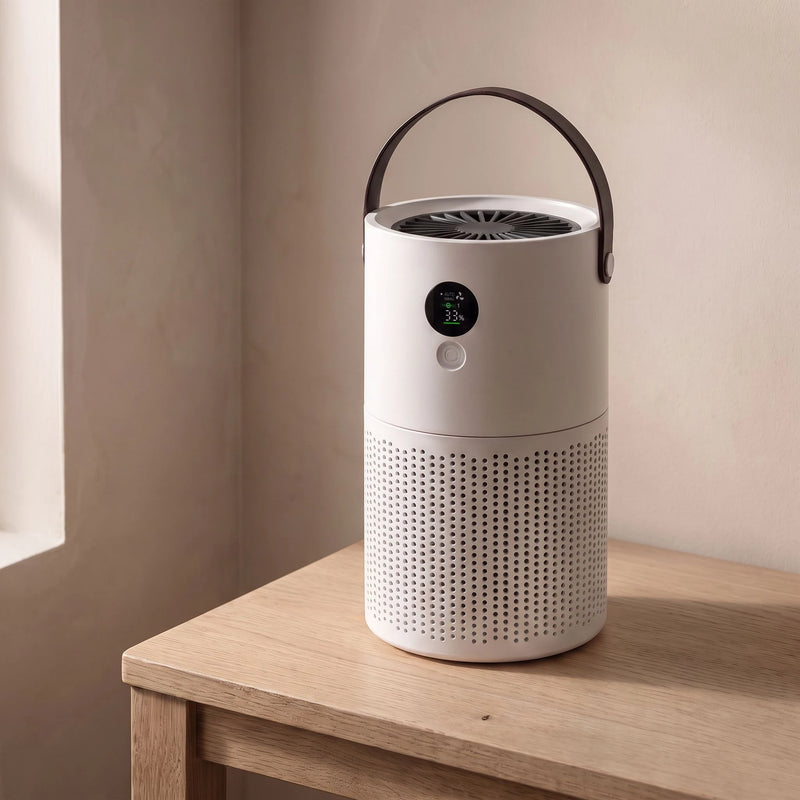 The portable air purifier in Linen White