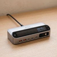 The desk charging station — at rest