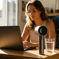 Handheld Turbo Fan — At a warm desk